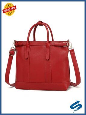 Medium Vegan Leather Tote Handbag with Zipper, Multiple Pockets & Adjustable